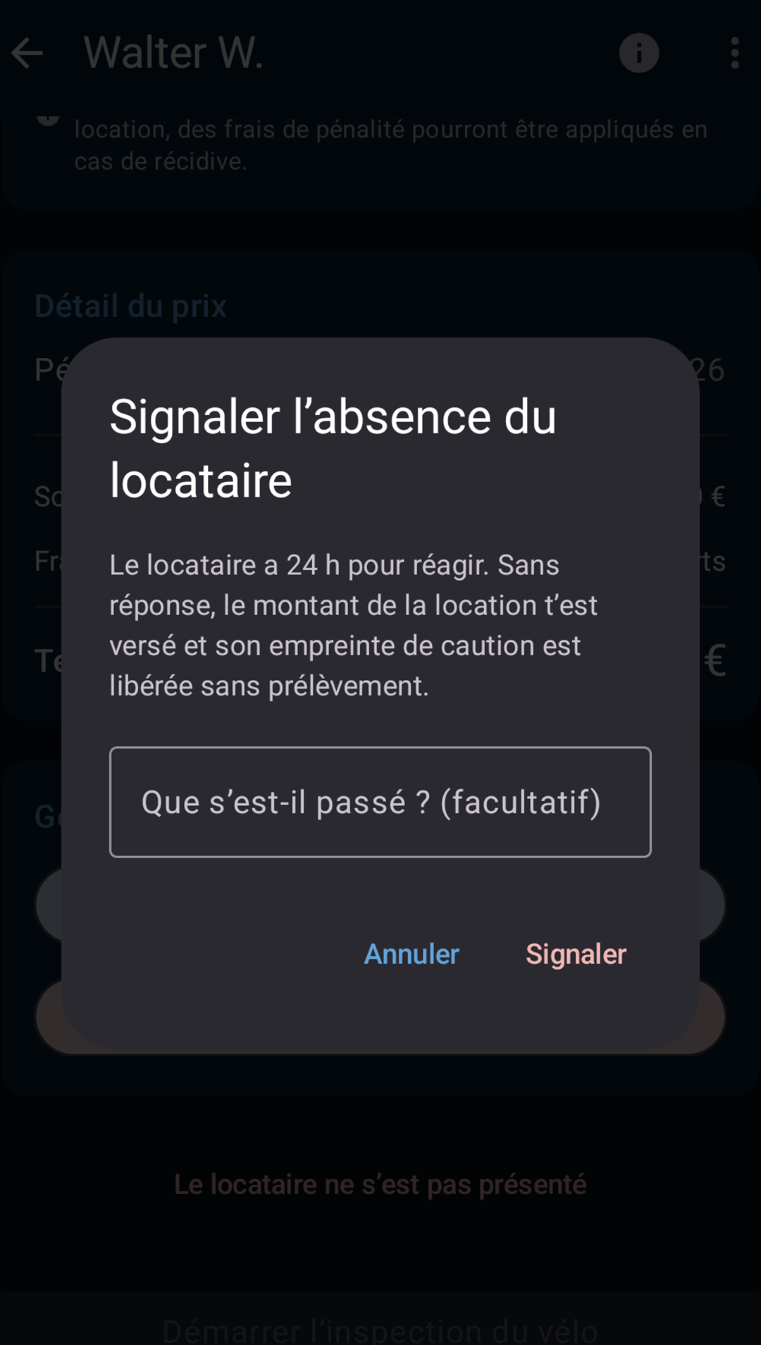 écran de location, locataire pas présent