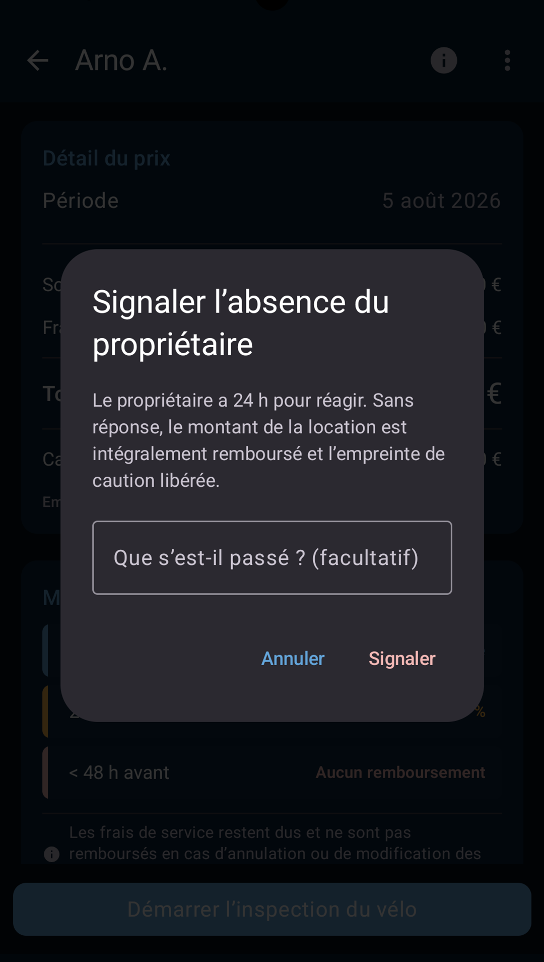 écran de location, propriétaire pas présent