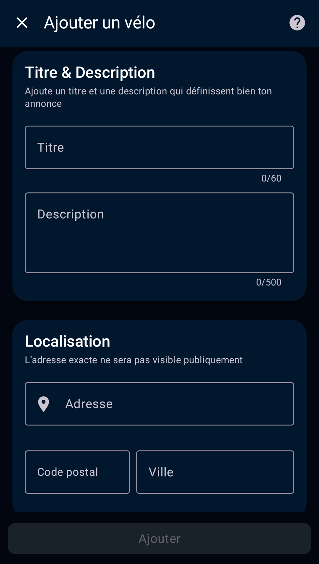 écran d’ajout du titre, de la description et de la localisation