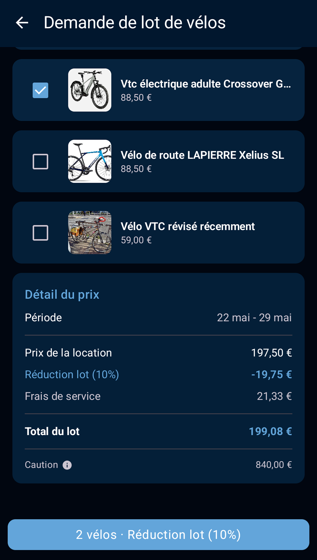 écran de contact de lot de vélos