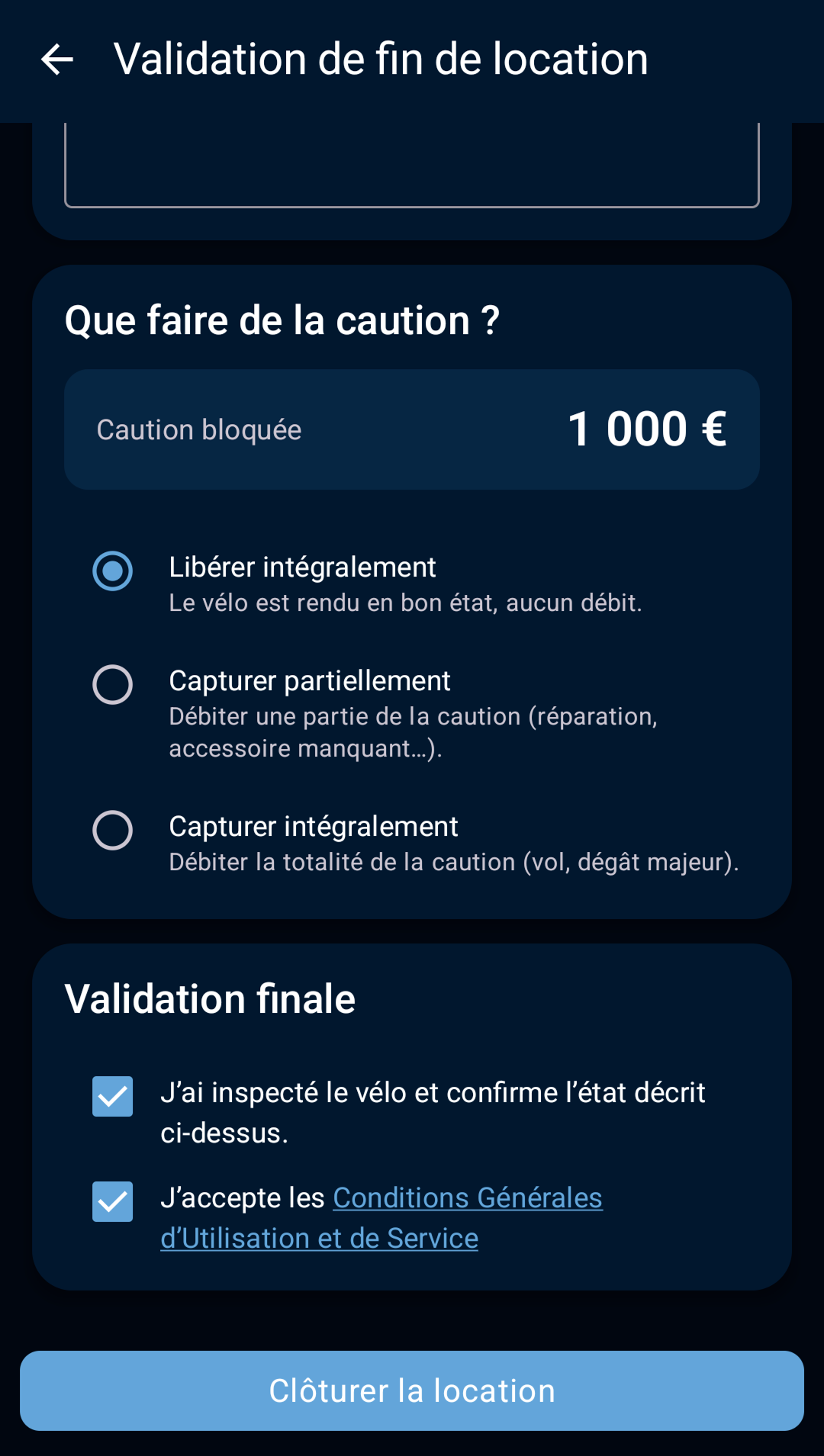 écran de caution libérée