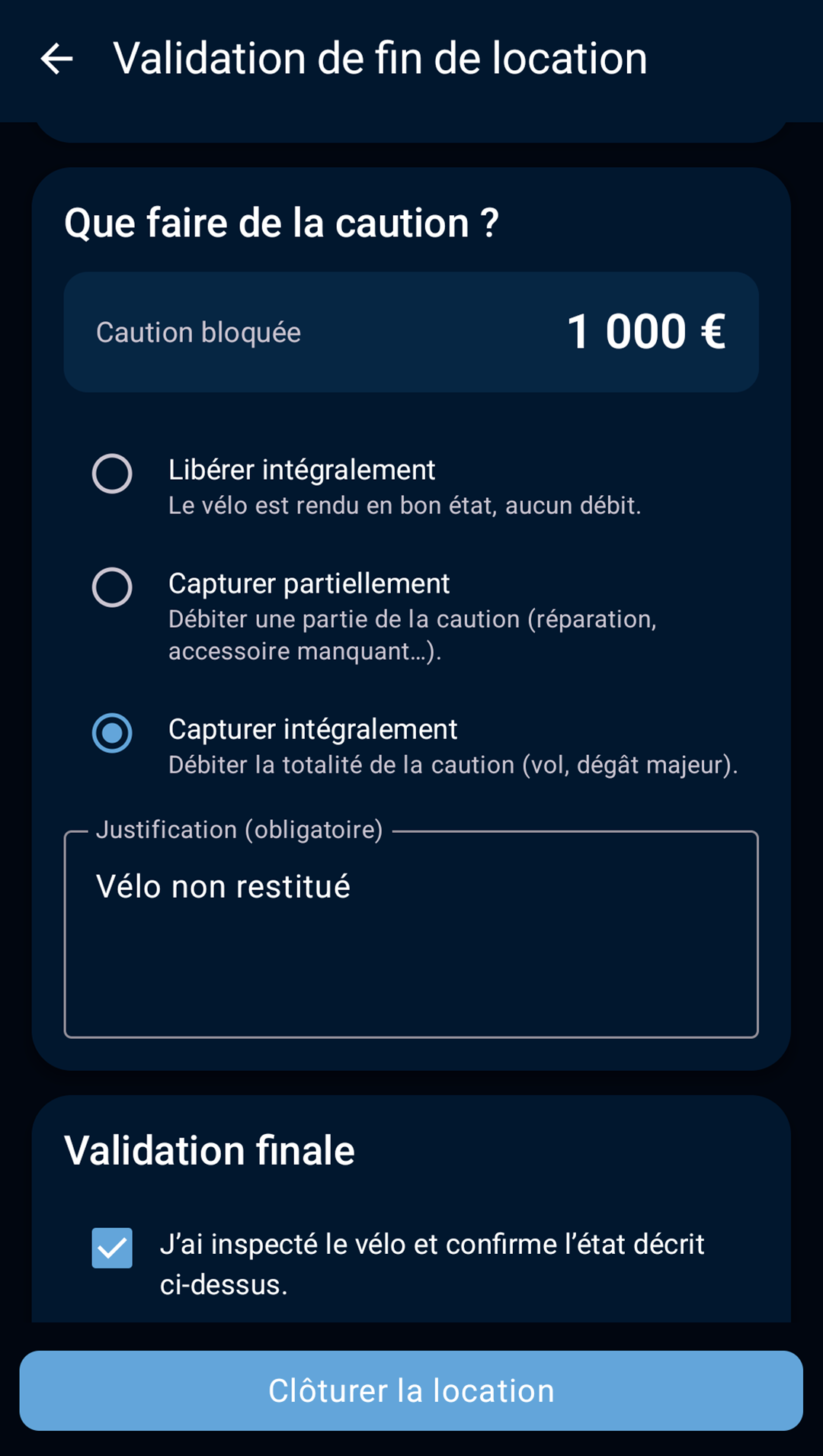 écran de caution non libérée