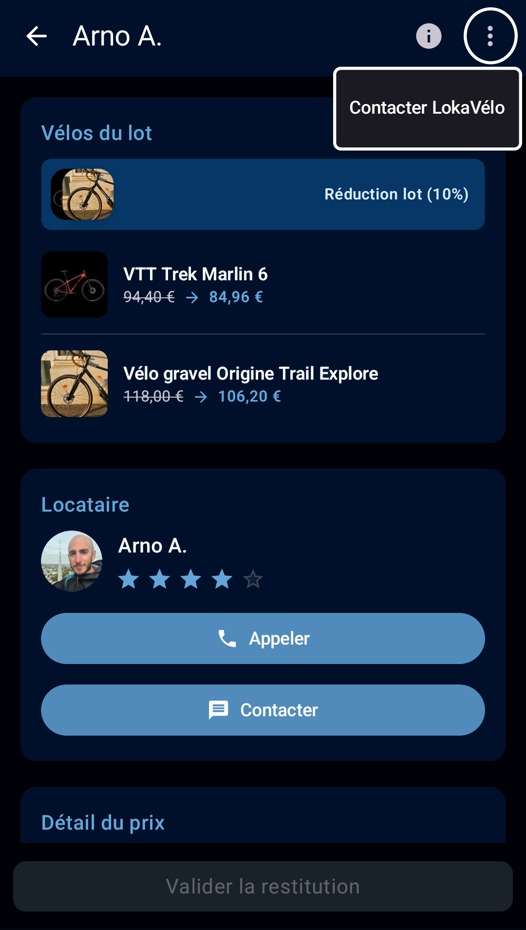 écran de location et contact