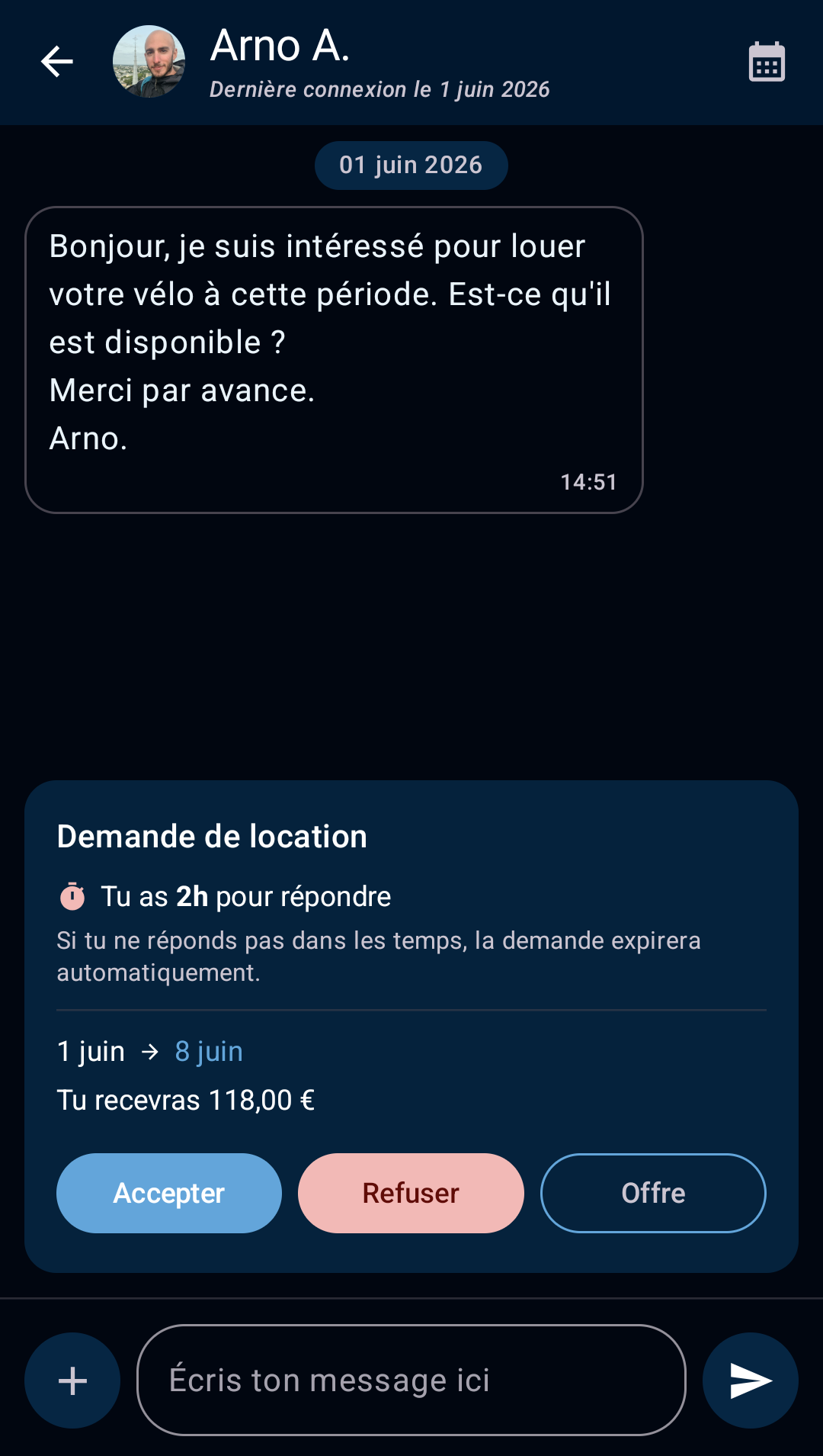 écran de messagerie