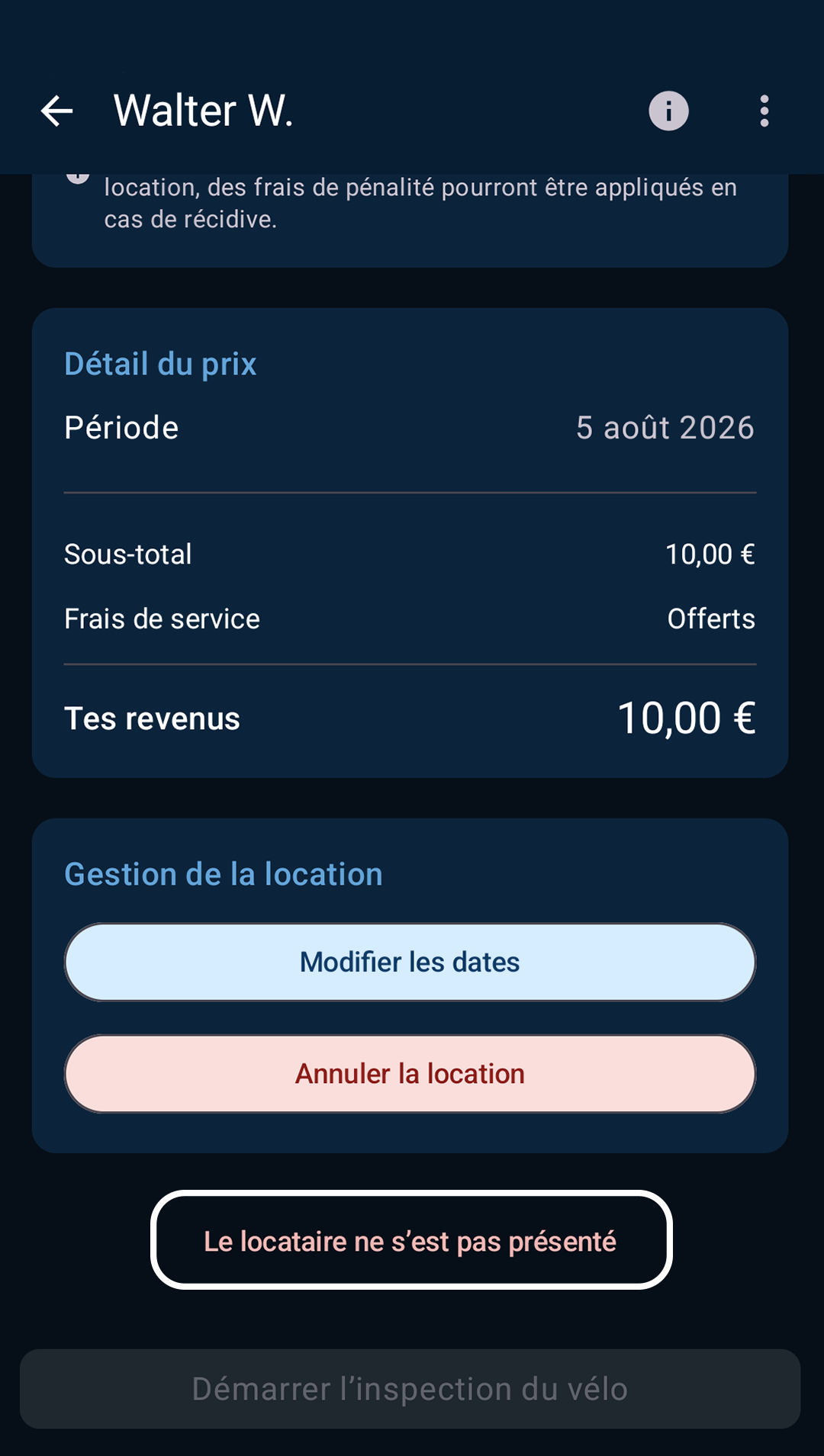 écran de location, locataire pas présent