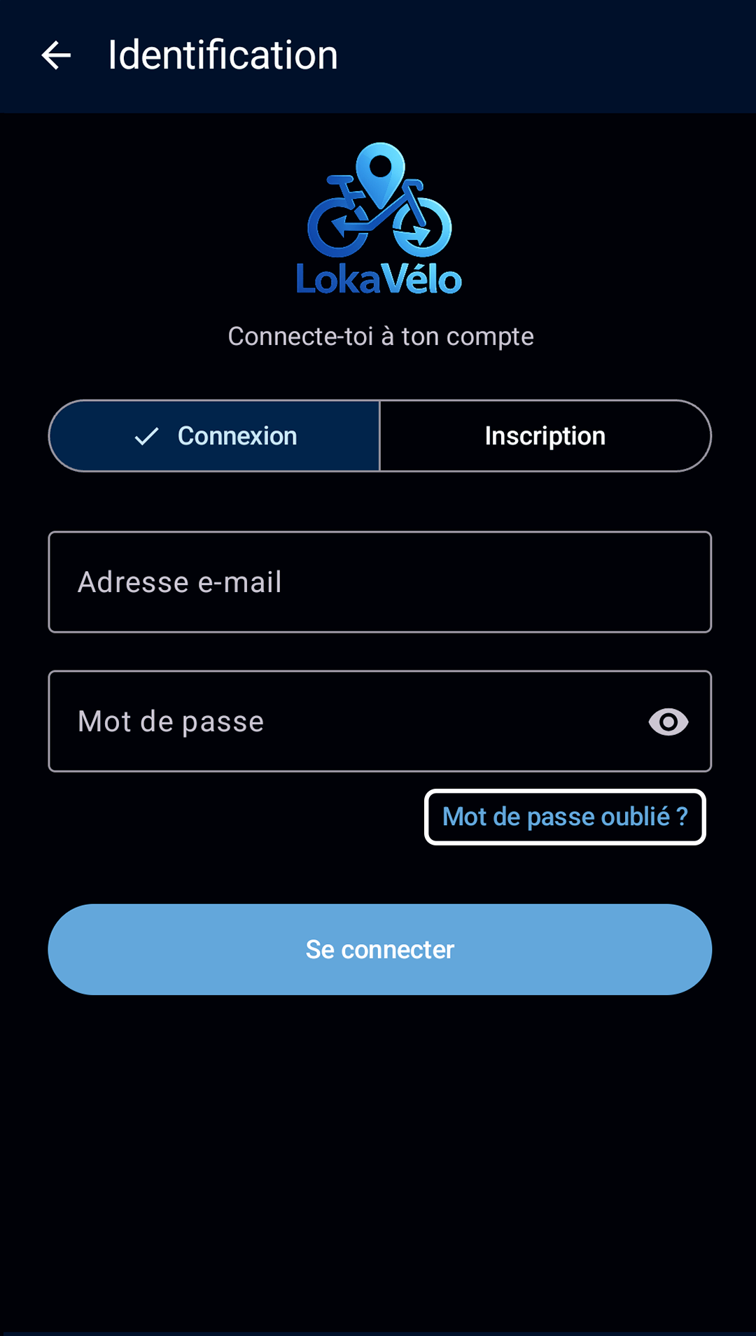 écran de connexion