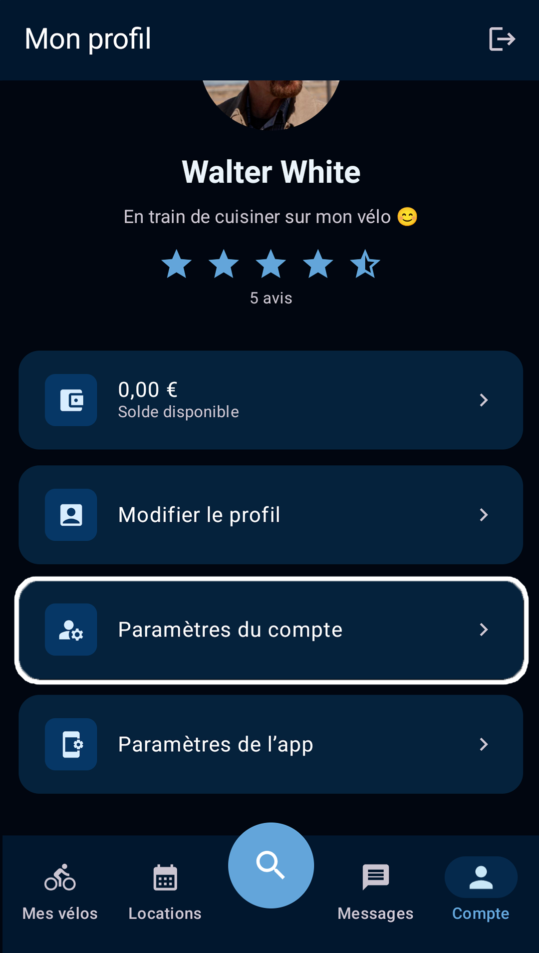 écran du compte