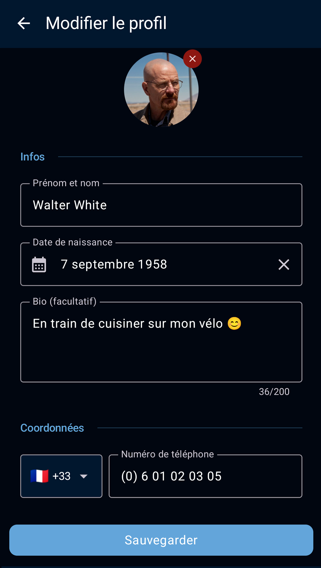 écran de profil