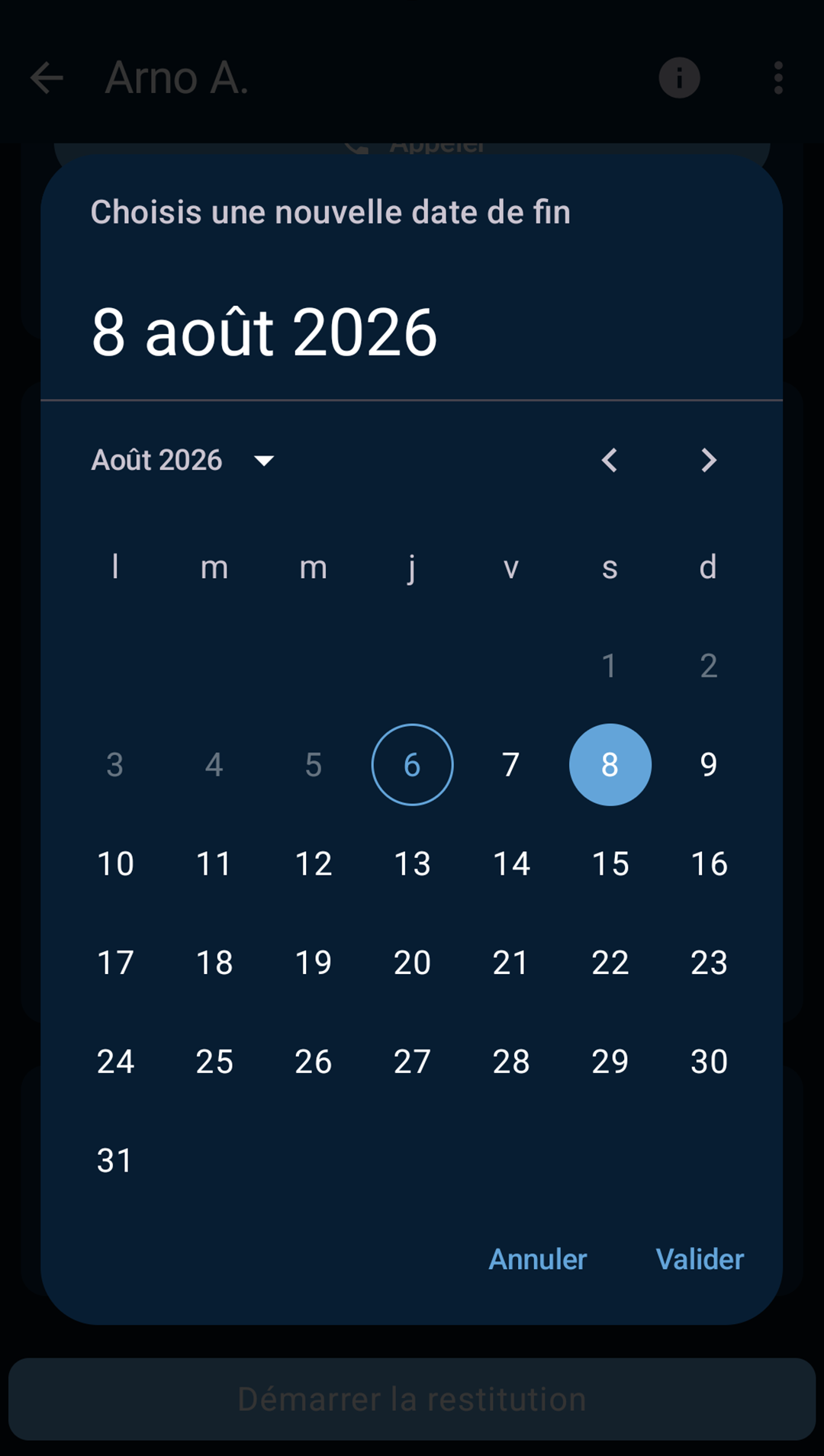 écran de prolongation de la location