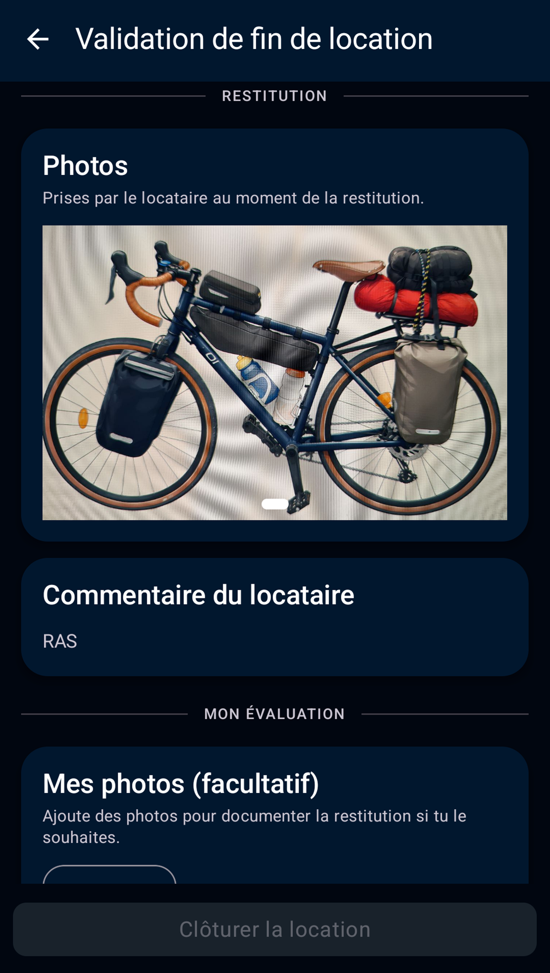 écran de restitution du propriétaire