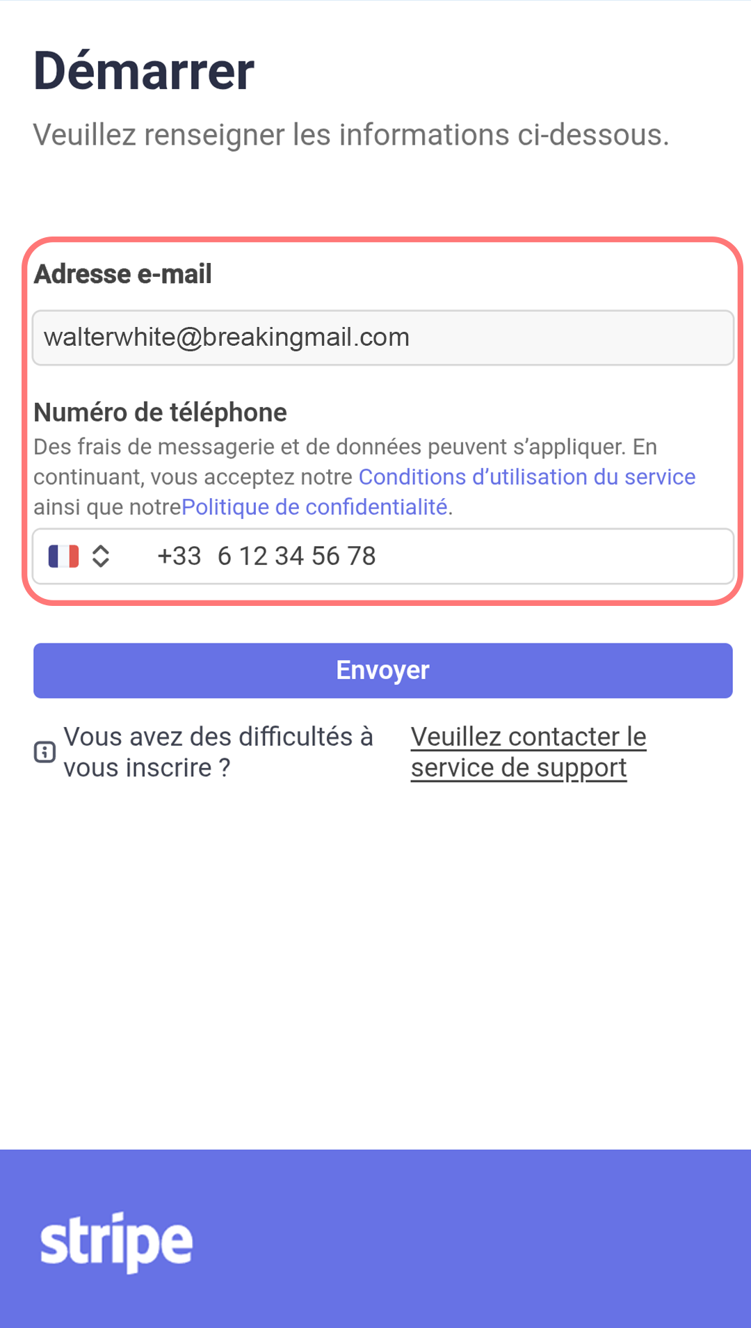 écran de configuration de Stripe