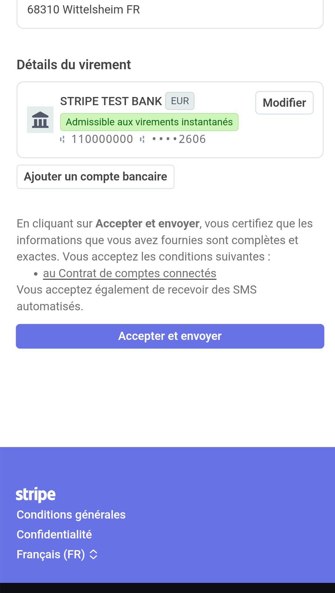 écran de configuration de Stripe